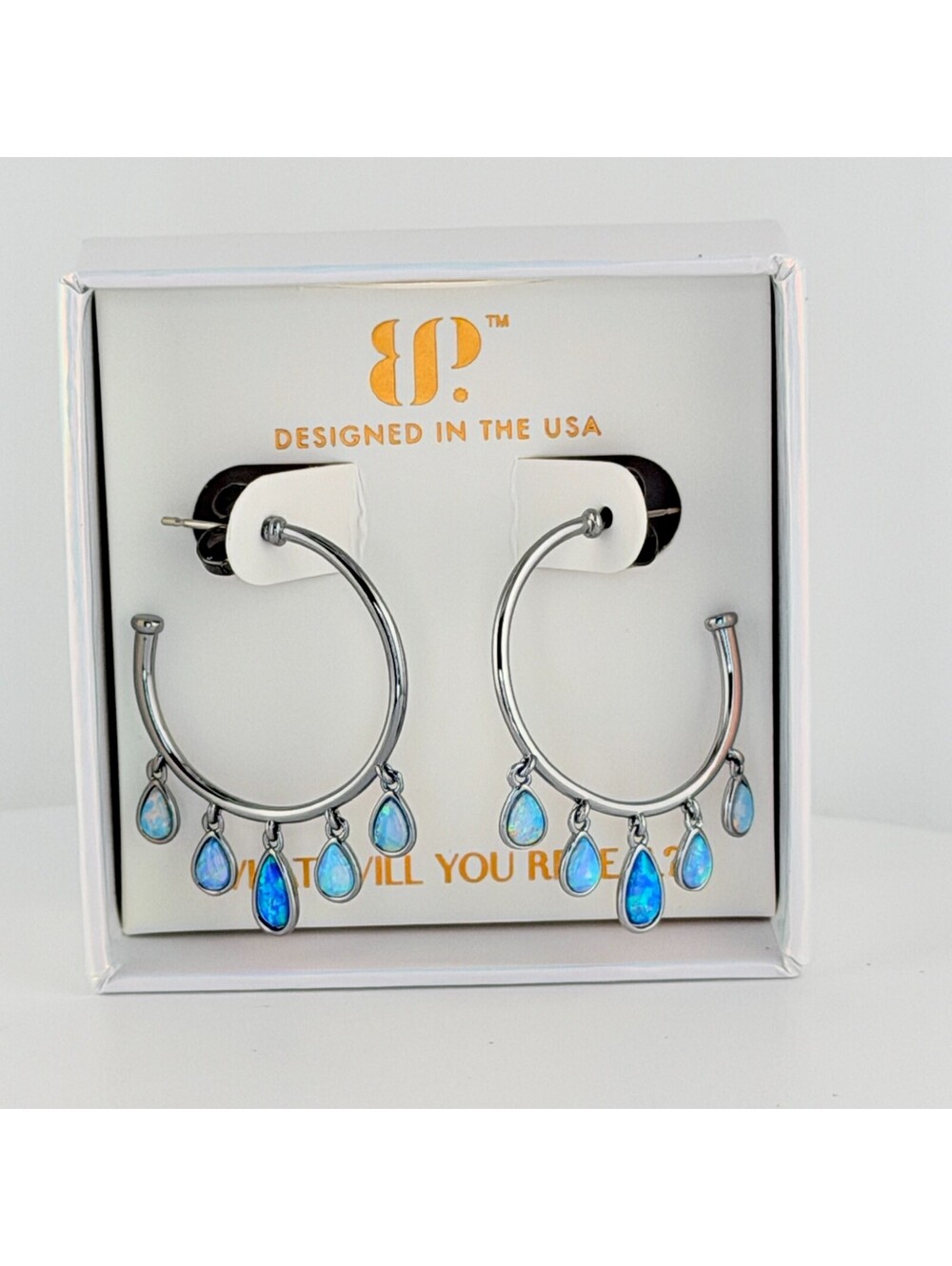 Bomb Party October 2026 Earrings "Luxury Status" Blue Fire Opal on Hematite